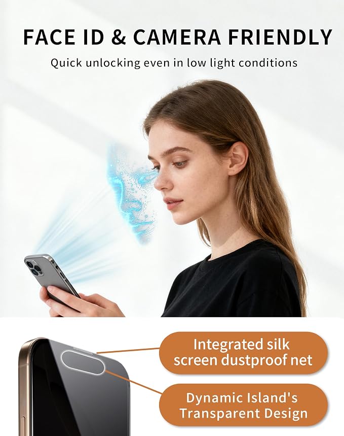 2 Pack 360 Degree for iPhone 17E/16E/14/13Pro/13 Privacy Screen Protector 4-Way Private Anti-Spy Tempered Glass Film with Auto Alignment Dust Free Bubble Free Anti-Scratch 9H Hardness Easy Install