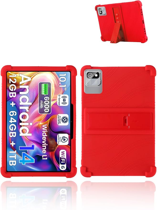 for tabtrust T10B-B Android 14 Gaming Tablet10.1 2.5K Ultra Clear Display Tablet Model CaseSoft Silicone Adjustable Stand Cover Lightweight Kids FriendlyBlack.