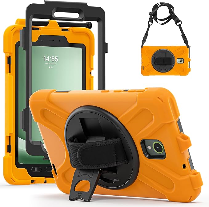 Samsung Galaxy Tab Active5/Active 3 8.0 Case with 360 Stand Handle Hand Strap &amp Shoulder Strap for Galaxy Tab Active5 8 2024 X300/X307 Active3 8 2020 T570/T575/T577 (Black)