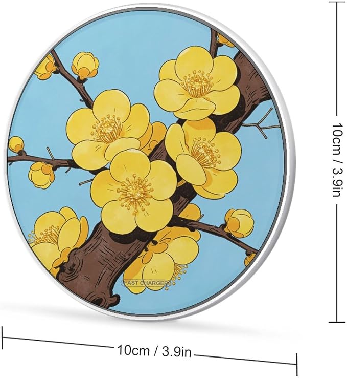 Yellow Plum Blossom Wireless Charger Fast Charging Pad | Anti-Slip Qi Certified Wireless Charging Pad for All Phones with Wireless Charging Function for Home Office Travel