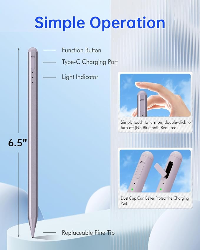 Stylus Pen for iPad with Magnetic Palm Rejection 14-Minute Fast Charging for iPad 6/7/8/9/10 mini 5/6 Air 3/4/5/M2 Pro 11/12.9/M4