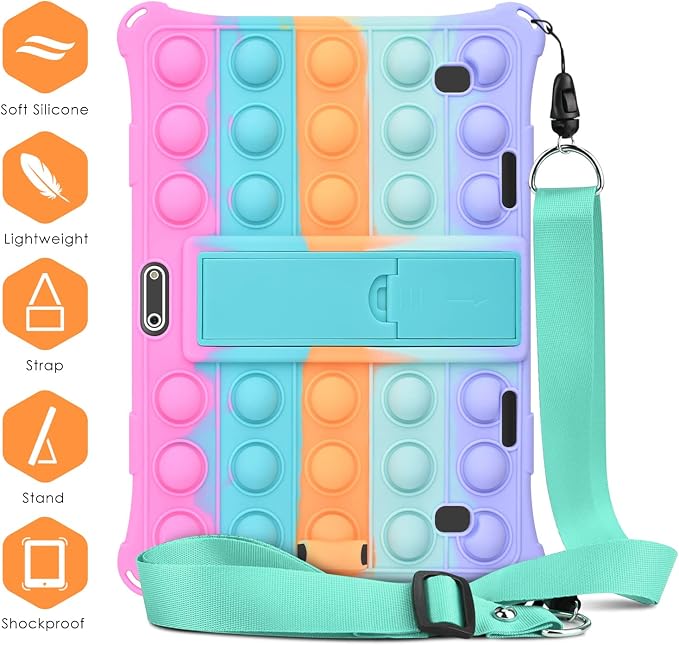DETUOSI Silicone Case for 10.1 inch Tablet Multi-Angle Case Black | with Shoulder Strap and Stylus Pen Adjustable Stand Built-in Pen Holder Funny Protective Cover for 10.1 inch Tablet