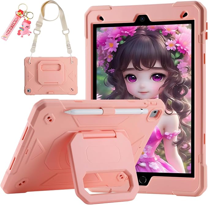 for iPad (A16) 11th Generation Case 11 Inch 2025/ iPad 10th Generation Case 10.9 Inch 2022 with 360 Rotating Grip Magic StandPencil Slot/Key Chain/Carrying Shoulder Strap Cover for iPad 10th Gen