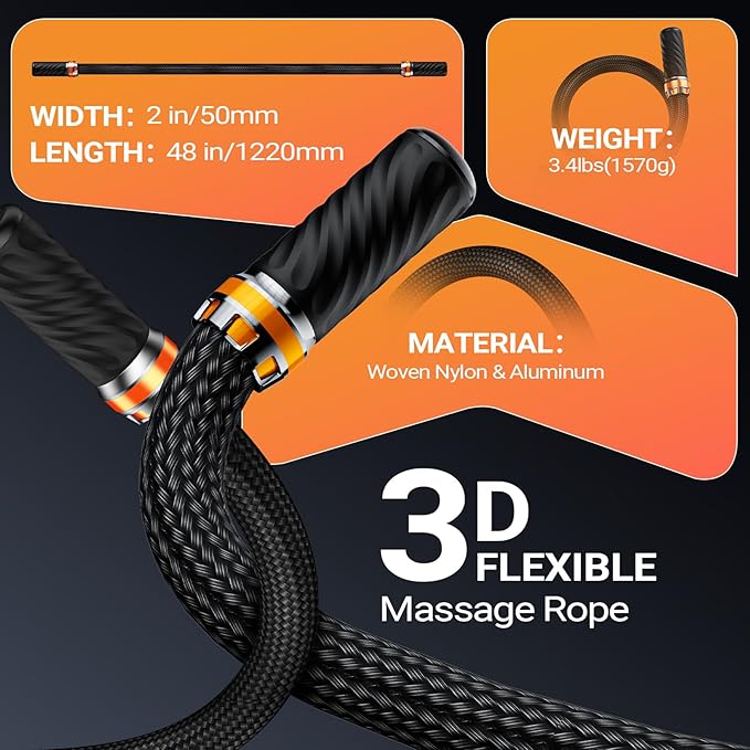 HYAKO S1 3D Flexible Pro Back Massage Rope - Handheld Vibration Therapy Massager & Hands-Free for Lower Back Pain Relief, 3000-7000 RPM Deep Tissue Muscle Massage Gun,Ideal for Athletes,Gym & Home Use
