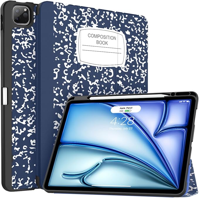 Soke Case for iPad Air 13 Inch (M4/M3/M22026-2024) iPad Pro 12.9 6th/5th Generation with Pencil Holder(2021 2022 Release)-[Apple Pencil Charging + Auto Wake/Sleep] Soft Back Cover Book Black