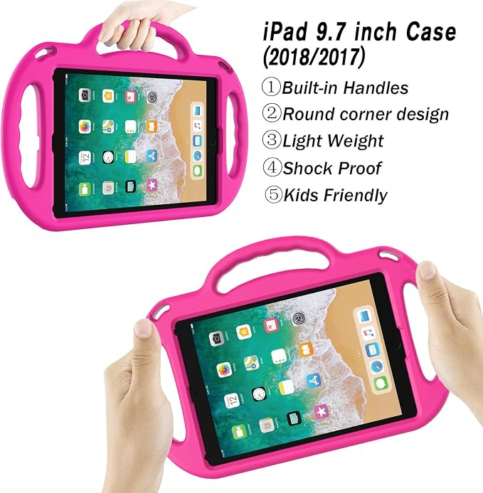 LTROP Kids Case for iPad 5th/6th Generation (2017/2018) &amp Air 2 Shoulder Strap Handle Stand Shockproof Bumper Cute Kid Case for iPad 9.7 Inch Black