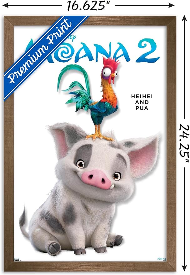 Disney Moana 2 - Heihei and Pua Feature Series Wall Poster, 22.4L" x 14.7W", Bronze Framed Version