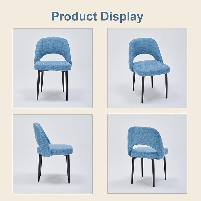 Modern Dining Chairs, Fabric Upholstered Accent Kitchen Chairs with Comfy Padded Seat & Sturdy Metal Legs, Side Farmhouse Chairs for Dining Room, Living Room, Restaurant (Blue, Set of 4)