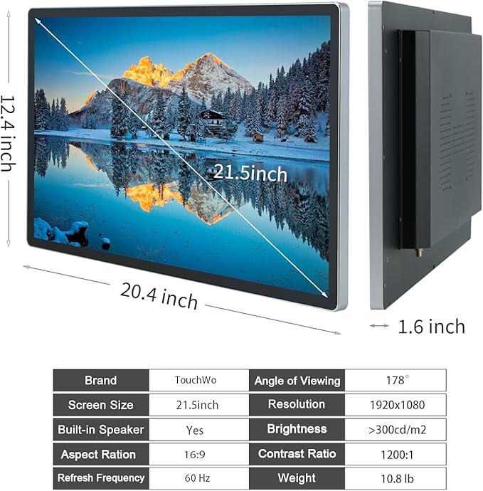 TouchWo 21.5 inch Android 11 Touchscreen Industrial PC, 16:9 FHD 1080P, WiFi and Built-in Speakers, RK3568 4GB RAM & 32GB ROM, Smart Board for Classroom, Meeting & Game