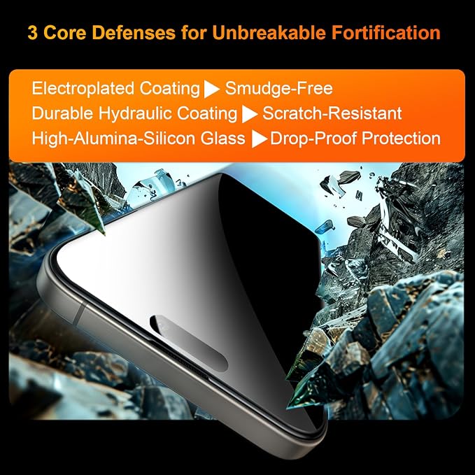 OneFish Screen Protector for iPhone 13 Pro Max / 14 Plus Privacy 4-Way 360° Anti-Spy Tempered Glass 9H Hardness HD Clear Anti-Fingerprint 3D Curved Edges Case-Friendly &amp Easy Installation
