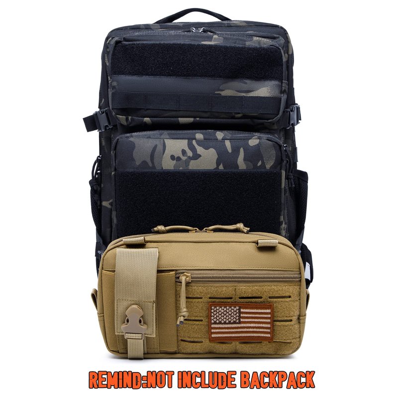 Taxatm Molle Admin Pouch with Laser Cutting Loop,EDC EMT Molle Pouches, Large Capacity Organizer Waist Pouch Include US Flag (Small Brown-Without Accessories)