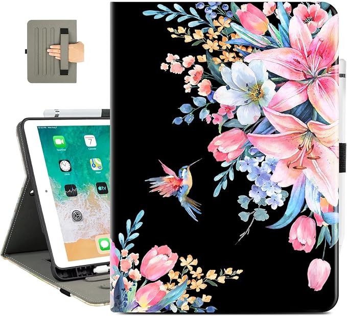 Vimorco for iPad 9th/8th/7th Generation Case 10.2-inch Pencil Holder/Pocket | for iPad Air 3rd Generation Case 10.5-inch for iPad Pro 10.5 Inch Cases Hand Strap Adjustable Angle Beach Path Scenery