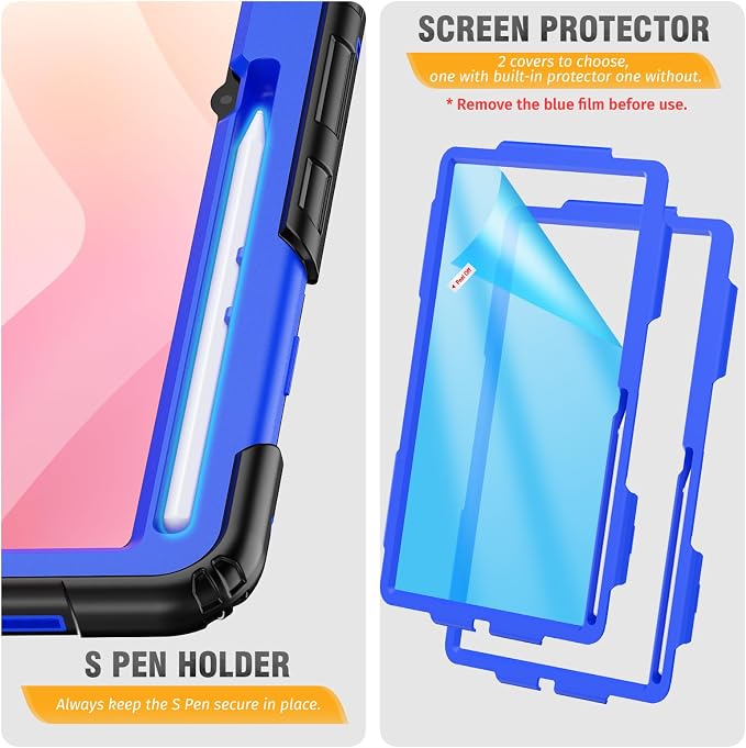 HXCASEAC Case for Samsung Galaxy Tab S10+ Plus / S9 Fe+ / S9+ 5G 12.4 inch Protective with Screen Protector/S Pen Holder/ 360 Rotating Stand Hand Strap - Black