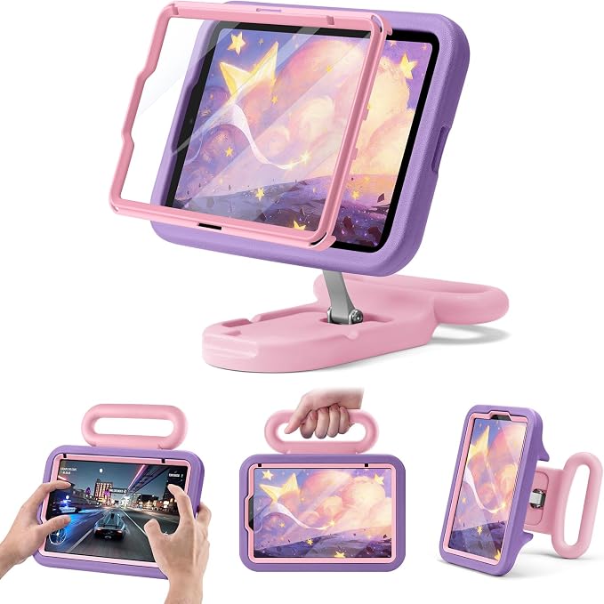 Kids Case for iPad Mini7(A17 Pro)2024/Mini 6 with Handle &amp Screen Protector | Child-Friendly Shockproof Case with Handle &amp Adjustable Portrait/Landscape Stand for iPad mini 7th 2024/6th 2021 8