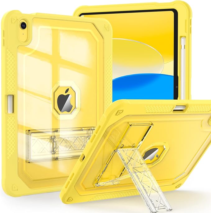 ZoneFoker Case for iPad 11-inch (A16) 2025 / iPad 10th Gen 10.9 inch 2022 Heavy Duty Shockproof Rugged Protective with Pencil Holder 11th / 10th Translucent Cover with Kickstand