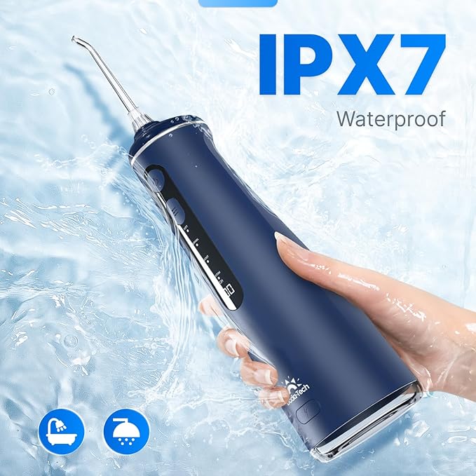 Water Flosser for Teeth, Cordless Oral Irrigator Portable Dental Cleaner Picks with 8 DIY Modes 7 Jets 300ml Tank Braces Flossers Rechargeable (Blue)
