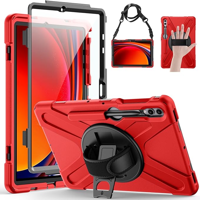 Gerutek Case for Samsung Galaxy Tab S10 FE+/ S10 FE Plus 2025 13.1 Inch Full-Body Drop Protective Case with Screen Protector Pen Holder 360° Rotate Hand Strap &amp StandShoulder Strap Black