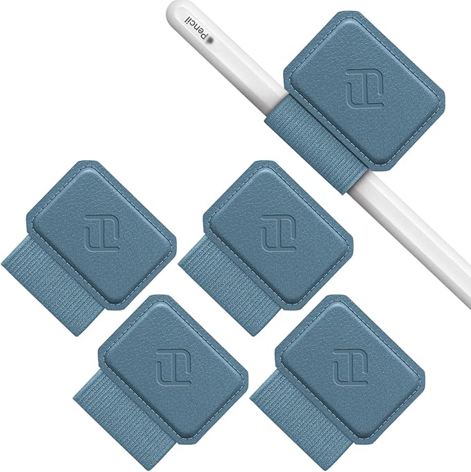 Fintie 4 Pack Pen Loop Holder for Apple Pencil Pro, Apple Pencil (USB-C / 1st / 2nd Generation) and Stylus Pens, Elastic Adhesive Leather Sleeve Attached to Cases, Ocean Blue