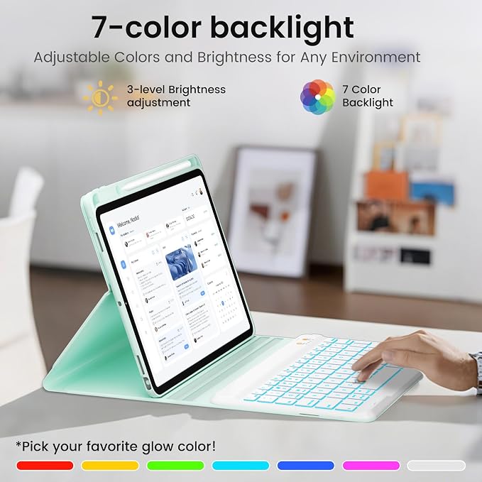 BLUTLOTUS Keyboard case for iPad 9th/8th/7th Generation 10.2 Inch - Backlit Wireless Detachable Folio Keyboard Cover with Pencil Holder for iPad 9th/8th/7th Gen Air 3rd Generation 10.5 Inch