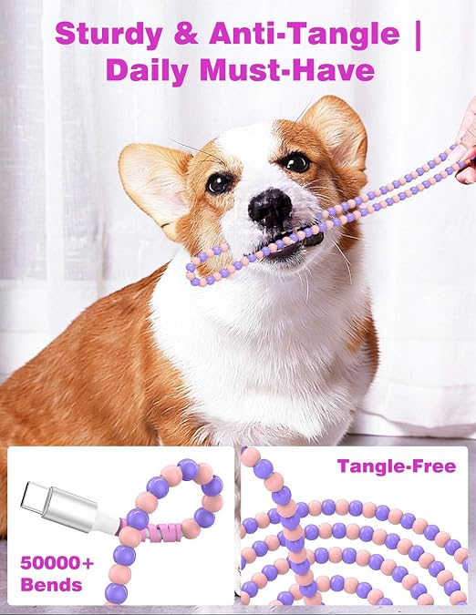 Jelanry 3FT USB-A to USB-C Fast Charging Cable Beaded &ampData Sync Women Girl | Cute kawaii beaded cable for iPhone 17/16/15 Samsung S26/S25/S24 Pixel iPad Fast charge for daily use office &amp tra