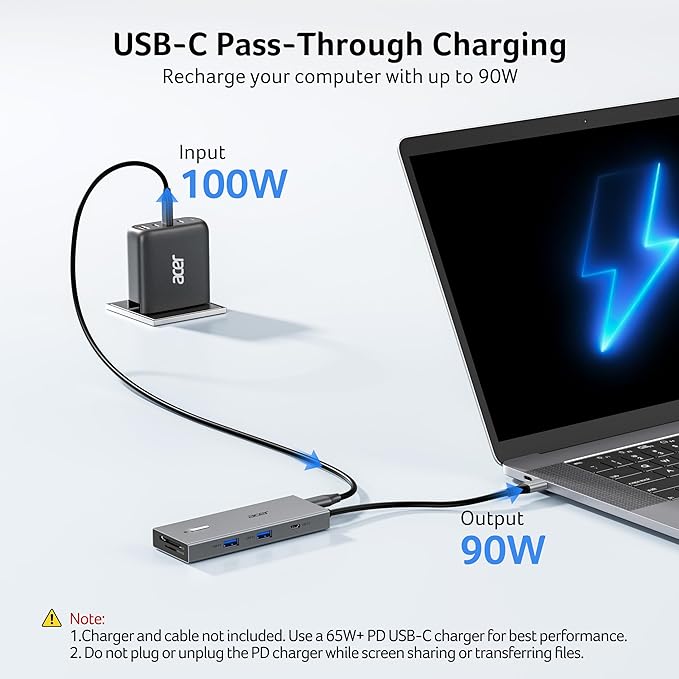 Acer USB C Docking Station Dual Monitor with 2 HDMI, 9-in-1 Laptop Docking Station with 4K@60Hz HDMI, USB A&C 3.0, SD/Micro SD, 100W PD, USB C Dock Compatible with Acer/Dell XPS/HP/Mac/Surface (15cm)