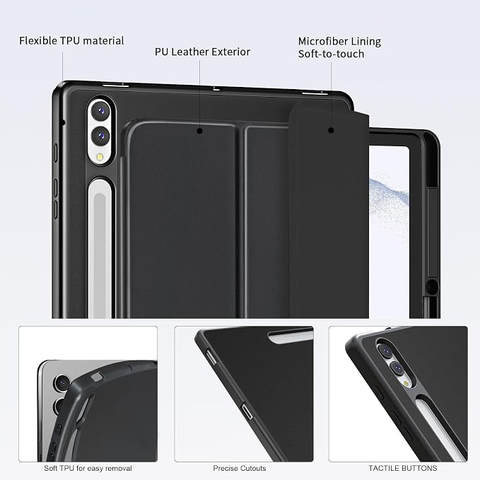 Case for Samsung Galaxy Tab S8 Plus 2022 / S7 FE 2021 / S7 Plus 2020 12.4 Case with S Pen Holder Dual Slim Folio Stand Protective Tablet Cover Multi-Angle Viewing Auto Wake/Sleep(Black)