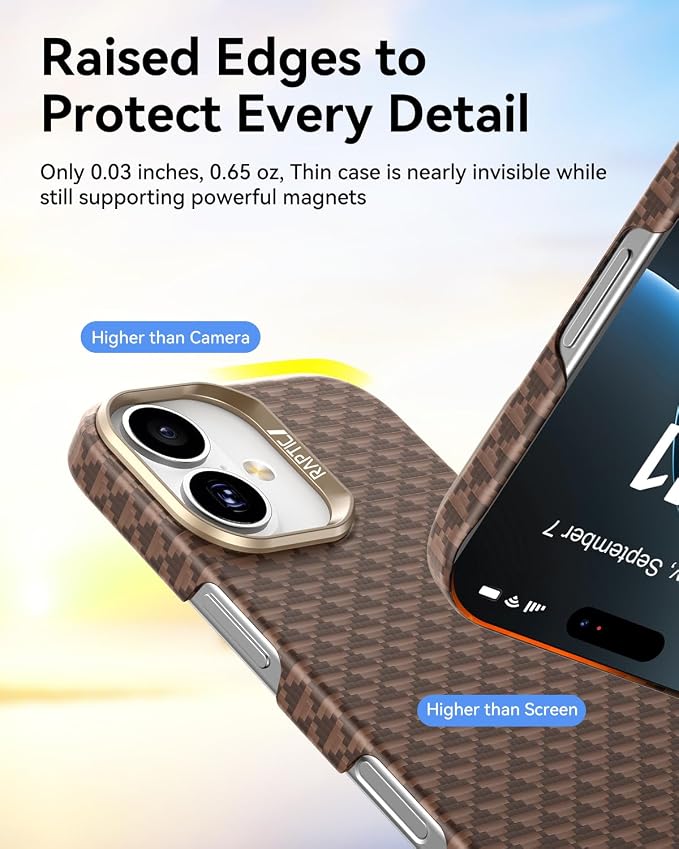 RAPTIC Aramid Fiber Case for iPhone 16 Pro Compatible with MagSafe Non-Slip &amp Slim 600D Aramid Fiber [Military Grade Drop Tested] Anti-Scratch Shockproof Protective Case 6.3 inch Black