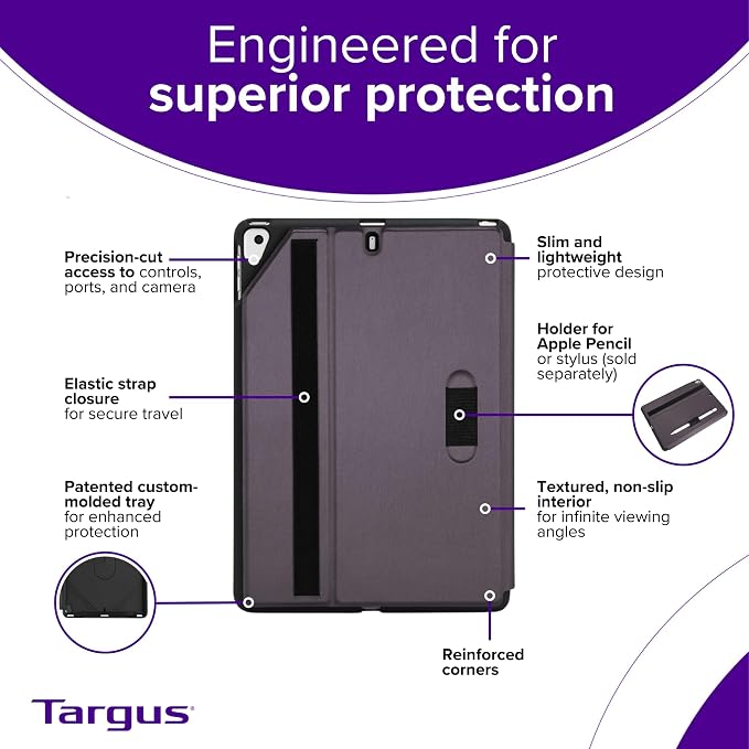 Targus Click-in Rotating Case for iPad (9th 8th and 7th gen.) 10.2-inch iPad Air 10.5-inch and Pro 10.5-inch Purple