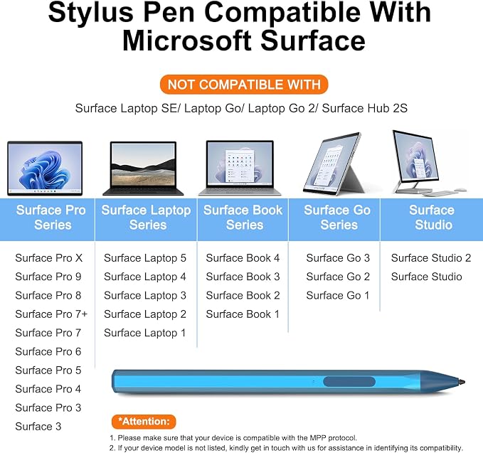 Stylus Pen for Microsoft Surface Pro 11/10/9/X/8/7/6/5/4/3Surface Go/Go2/Go3Book3/2/1Surface Laptop7/6/5/4/3/2/1Studio 2 (Black)