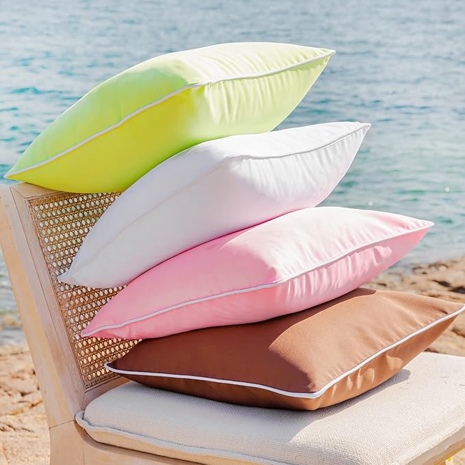 Phantoscope Pack of 2 Outdoor Waterproof Solid Throw Decorative Pillow Cover Decorative Square Outdoor Pillows Cushion Case Patio Pillows for Couch Tent Sunbrella (18''x18'', Pink)
