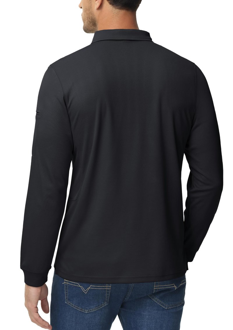 MAGCOMSEN Men's Classic Fit Golf Polo Shirt Long Sleeve Quick Dry Casual Polyester Black