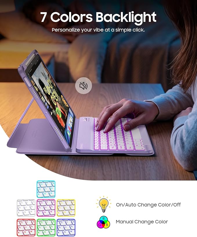 Fintie Rotating Keyboard Case for iPad Air 11-inch iPad Air 5/4 Black | 7 Colors Backlit Detachable Magnetic Wireless Bluetooth Keyboard Soft TPU Back Cover Fit iPad Air 5/4th Generation 10.9 in