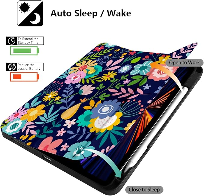 Case for iPad Pro 12.9 inch 6th Generation 2022 Built-in Pencil Holder + Trifold Stand + Auto Wake/Sleep + Protective Cover for iPad Pro 12.9 5th/4th/3rd Gen- Bear