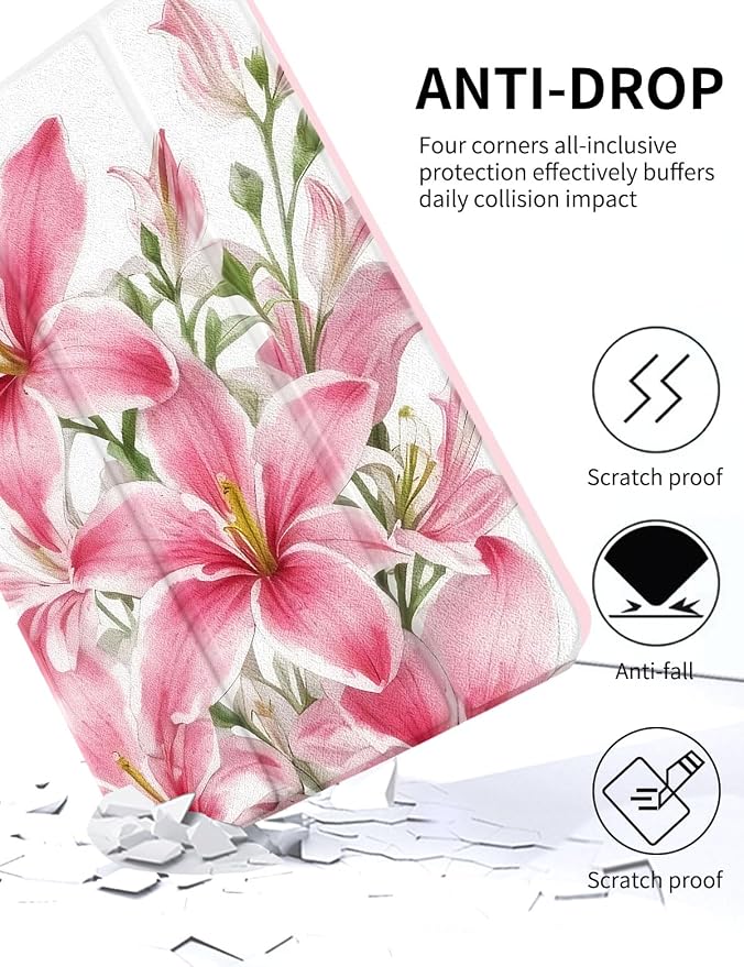 Case for iPad 9th/ 8th/ 7th Generation Case 10.2&amp10.5 Inch (2021/2020/2019 Release) Slim Lightweight Soft Trifold Back Cover with Pencil Holder &amp Auto Sleep/Wake Cover Cherries Cheetah Bows