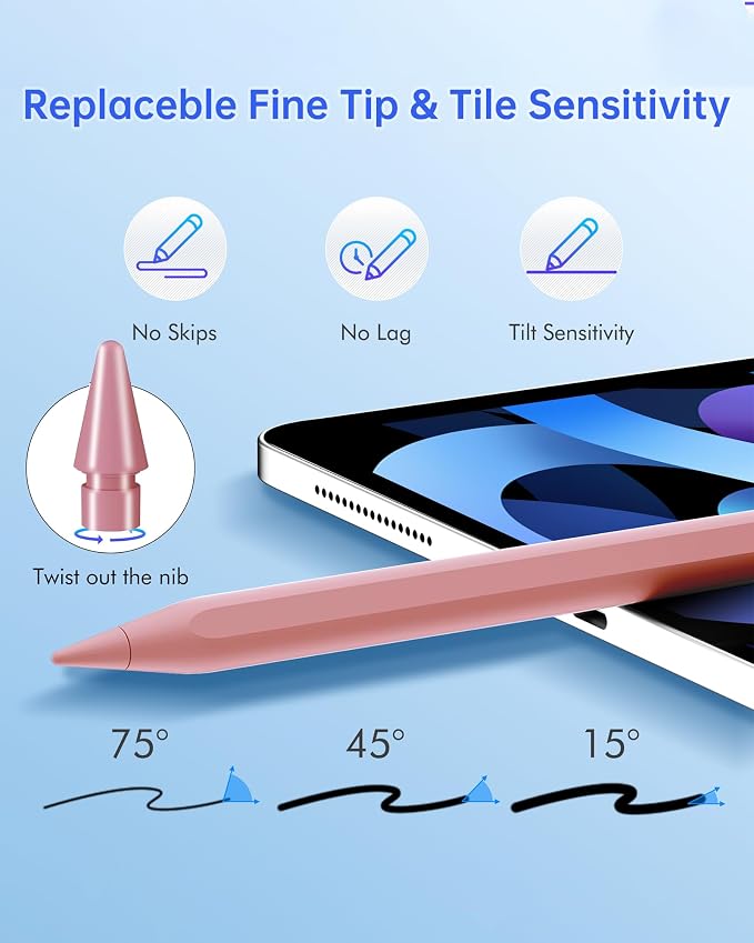 Stylus Pen for iPad with Magnetic Palm Rejection 14-Minute Fast Charging for iPad 6/7/8/9/10 mini 5/6 Air 3/4/5/M2 Pro 11/12.9/M4