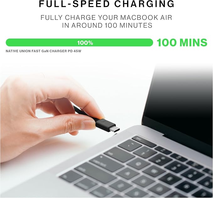 Native Union Fast GaN Charger PD 45W – Ultra-Compact Power Delivery Enabled USB-C – Made of Recycled Materials – for MacBook Air iPads iPhones Pixel Galaxy &amp Other USB-C Devices (Black)