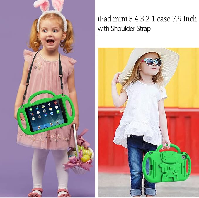 LTROP Kids Case for iPad Mini 5/4/3/2/1 7.9 Inch Case with Shoulder Strap Shockproof Handle Kickstand for iPad Mini 5th/4th/3rd/2nd/1st Generation for Kids Toddler Boys Girls Blue
