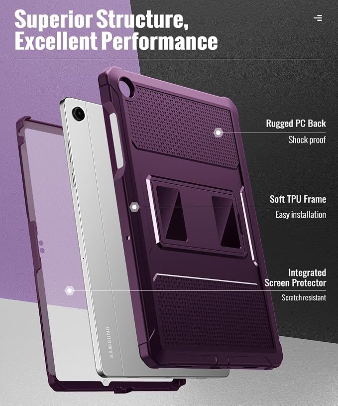 MoKo Shockproof Case Fit Samsung Galaxy Tab A11+ Plus/ A9+ 11 Inch | Full Body Rugged Stand Back Cover with Built-in Screen Protector for Galaxy Tab A11+/ A9+ Tablet Light Gray