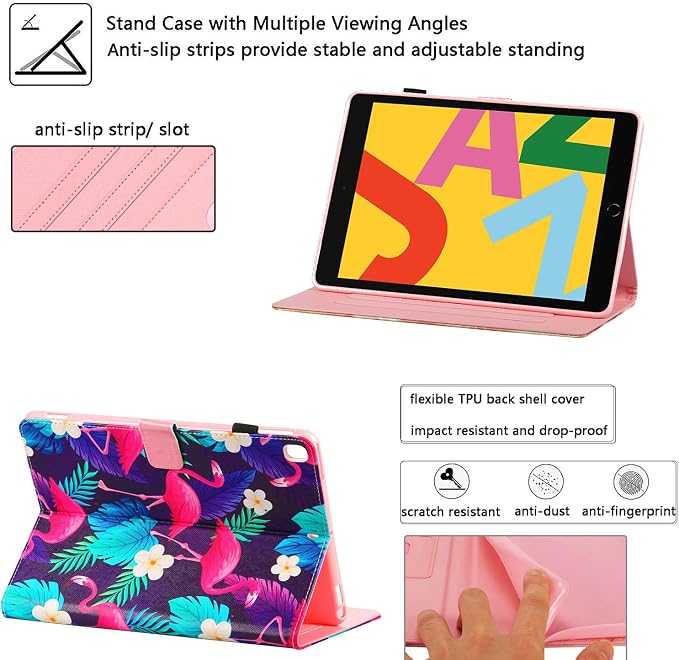for Apple iPad 9th/8th/7th Generation 10.2 Inch Case 2021/2020/2019Smart PU Leather Folio Stand Magnetic Wallet with Card Pockets [Auto Wake/Sleep] Soft TPU Shockproof Cover Pink Beach Sea