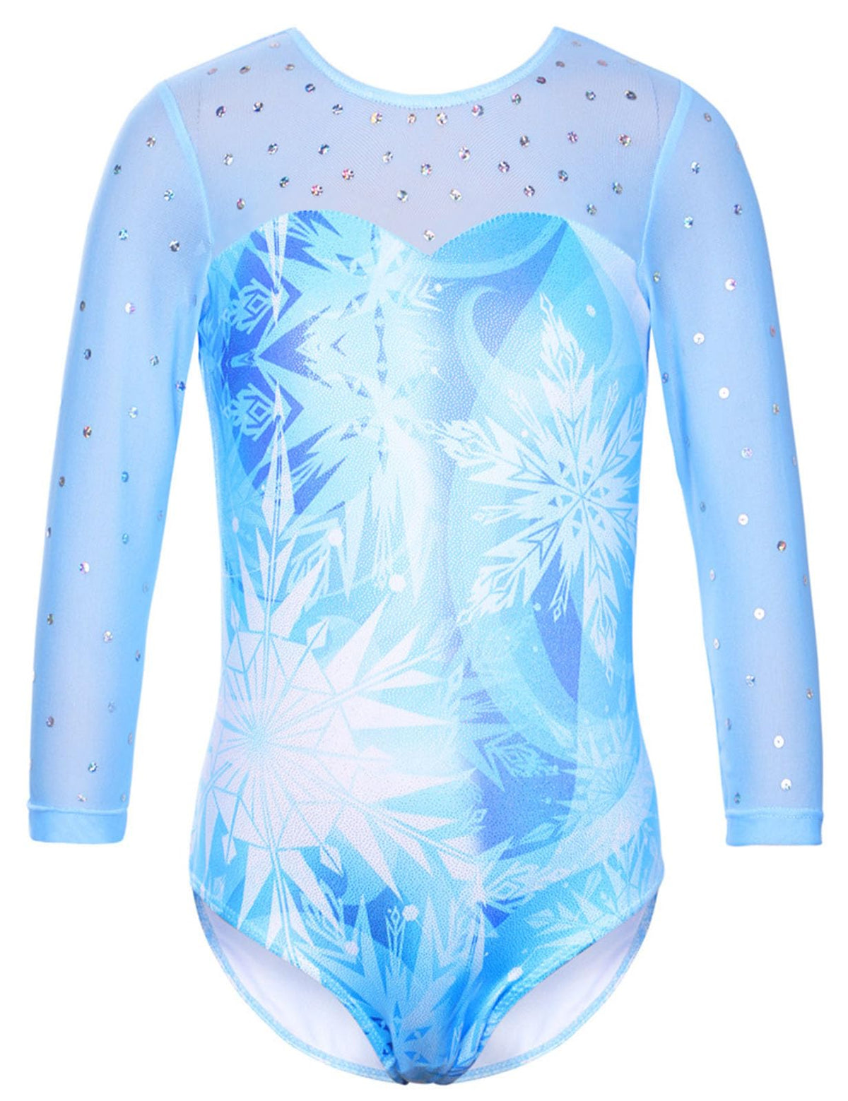 TFJH E Girls Gymnastics Leotard 3/4 Sleeve Sequin Snowflake Blue 2T-3T