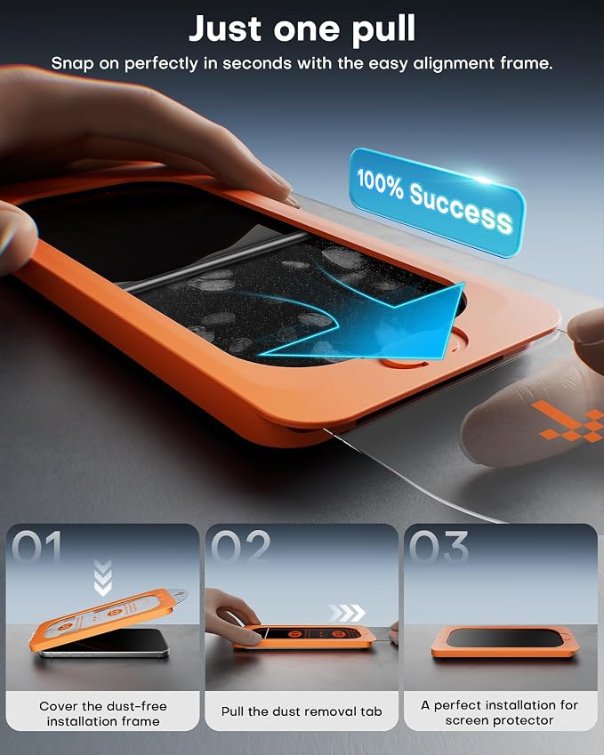 OMOTON Privacy Screen Protector for iPhone 16 Pro Max [Auto-Align Installation] Tempered Glass with 9H+ Hardness &amp 12FT Military Grade Shatterproof 100% Anti-Spy Full Coverage Protection 2 Pac