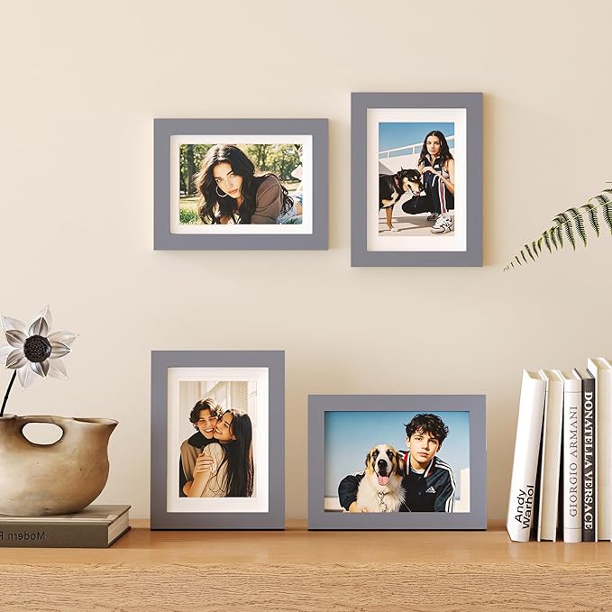 Egofine 5x7 Picture Frame Made of Solid Wood, Display Pictures 3.5x5/4x6 with Mat or 5x7 Without Mat Covered by Plexiglass for Table Top Display and Wall Mounting Photo Frame, Dark Gray