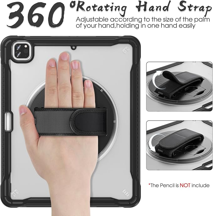 BRAECNstock Full-Body Case for iPad Air 13/Pro 12.9(3-6th)Khaki | Drop-Proof Case with Pencil Holder &amp Screen Protector | 360° Stand for Hands-Free Travel Strap | DIY-Friendly Frosted Back