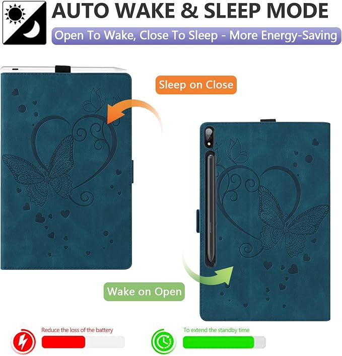 Dteck Wallet Case for Galaxy Tab S10+/S9+/S7 FE/S8+/S7 Plus 12.4 Tablet Premium PU Leather Folding Stand Auto Wake/Sleep Pen Holder Case with Hummingbirds