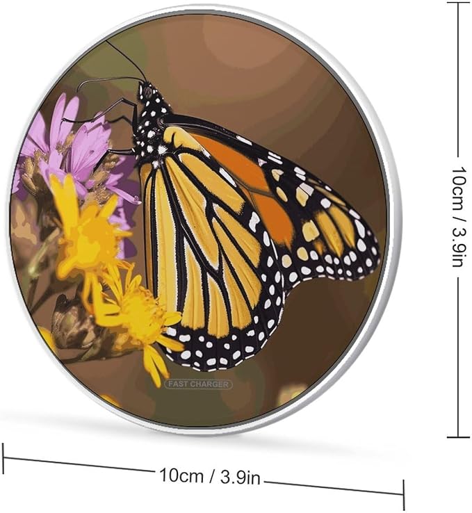 Monarch Butterfly Wireless Charger 10W Fast Charging Pad Anti-Slip Qi Certified Wireless Charging Pad Charging Station Portable Phone Charger for All Wireless Charging Smartphone