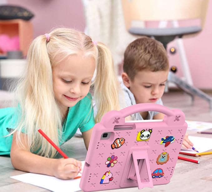 Kids Tablet Case with Built-in Kickstand and Handle Shockproof Cute Cover Lightweight Compatible with Samsung Galaxy Tab A7/S6 Lite 10.4” Pink