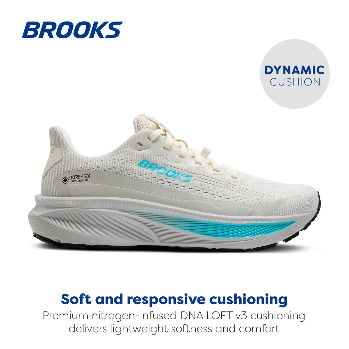 Brooks Women’s Ghost 17 GTX Waterproof Supportive Running & Walking Shoe - Coconut/Oyster/Blue - 6 Medium