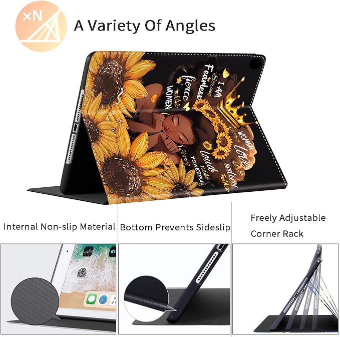 Case for iPad Pro 11 Inch 2022/2021/2020 (4th/3rd/2nd Gen) for iPad Air 5th / 4th Generation 10.9 Inch (2022/2020) Durable Shockproof Protective Cover，Black Woman Queen Afro Design