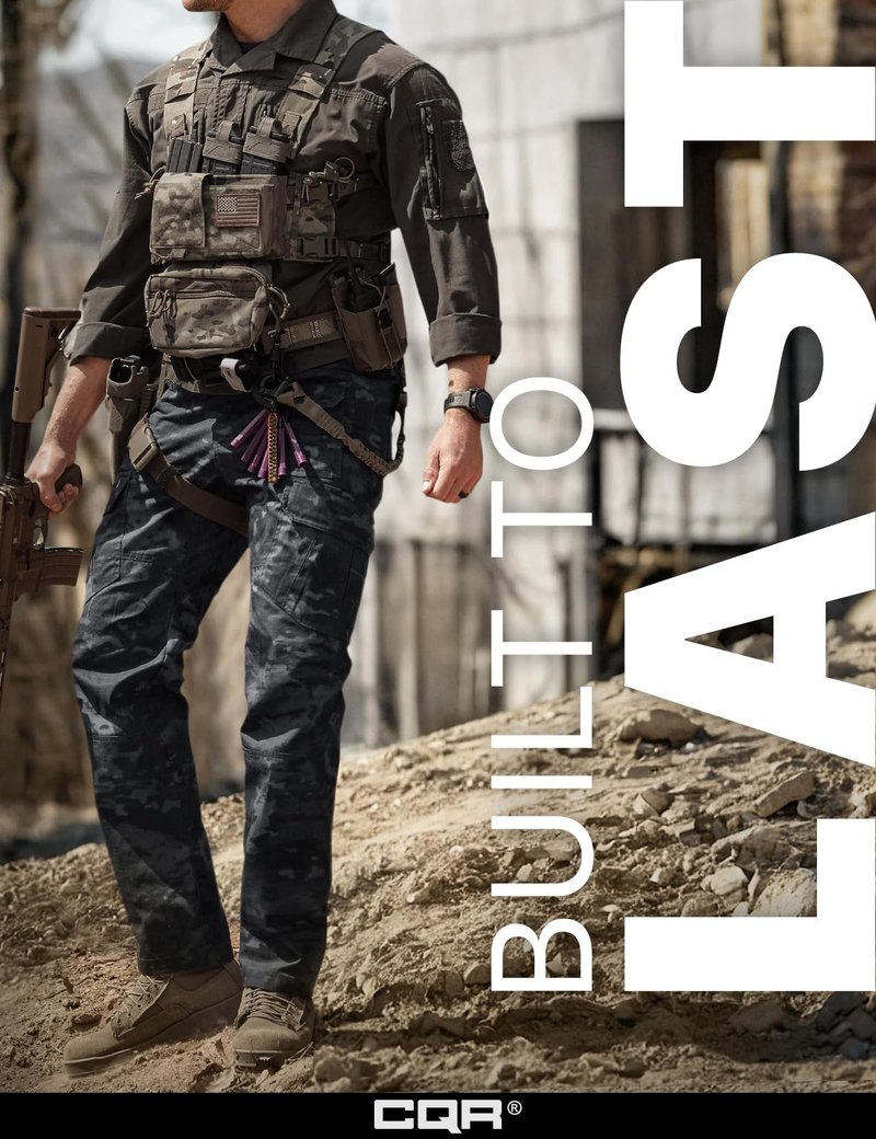 CQR Men's Tactical Pants, Water Resistant Ripstop Cargo Pants, Lightweight EDC Work Hiking Pants, Outdoor Apparel, Duratex Mag Pocket Print Utility Camo Black, 42W x 30L