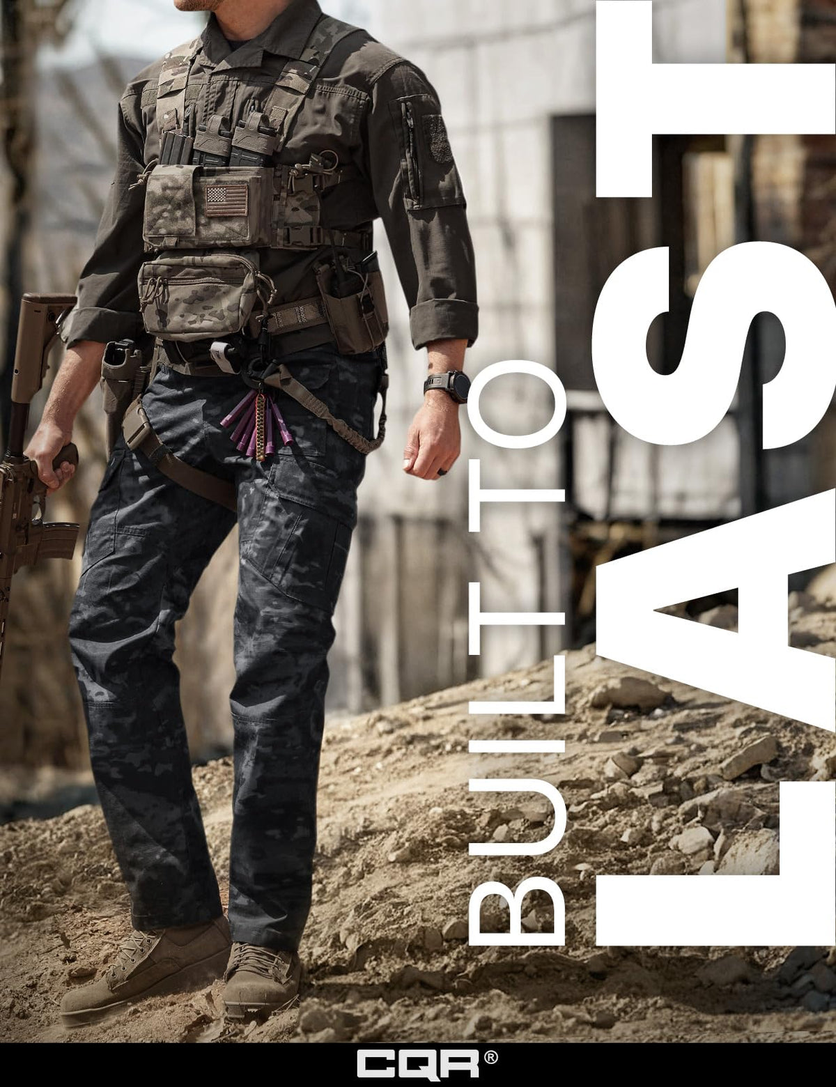 CQR Men's Tactical Pants, Water Resistant Ripstop Cargo Pants, Lightweight EDC Work Hiking Pants, Outdoor Apparel, Duratex Mag Pocket Print Utility Camo Black, 28W x 30L